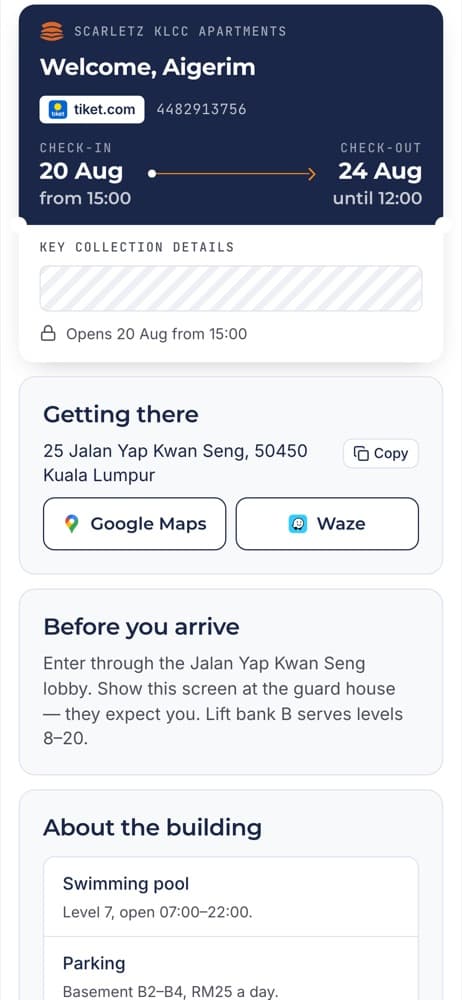 Guest pre-check-in screen: Keys stay locked